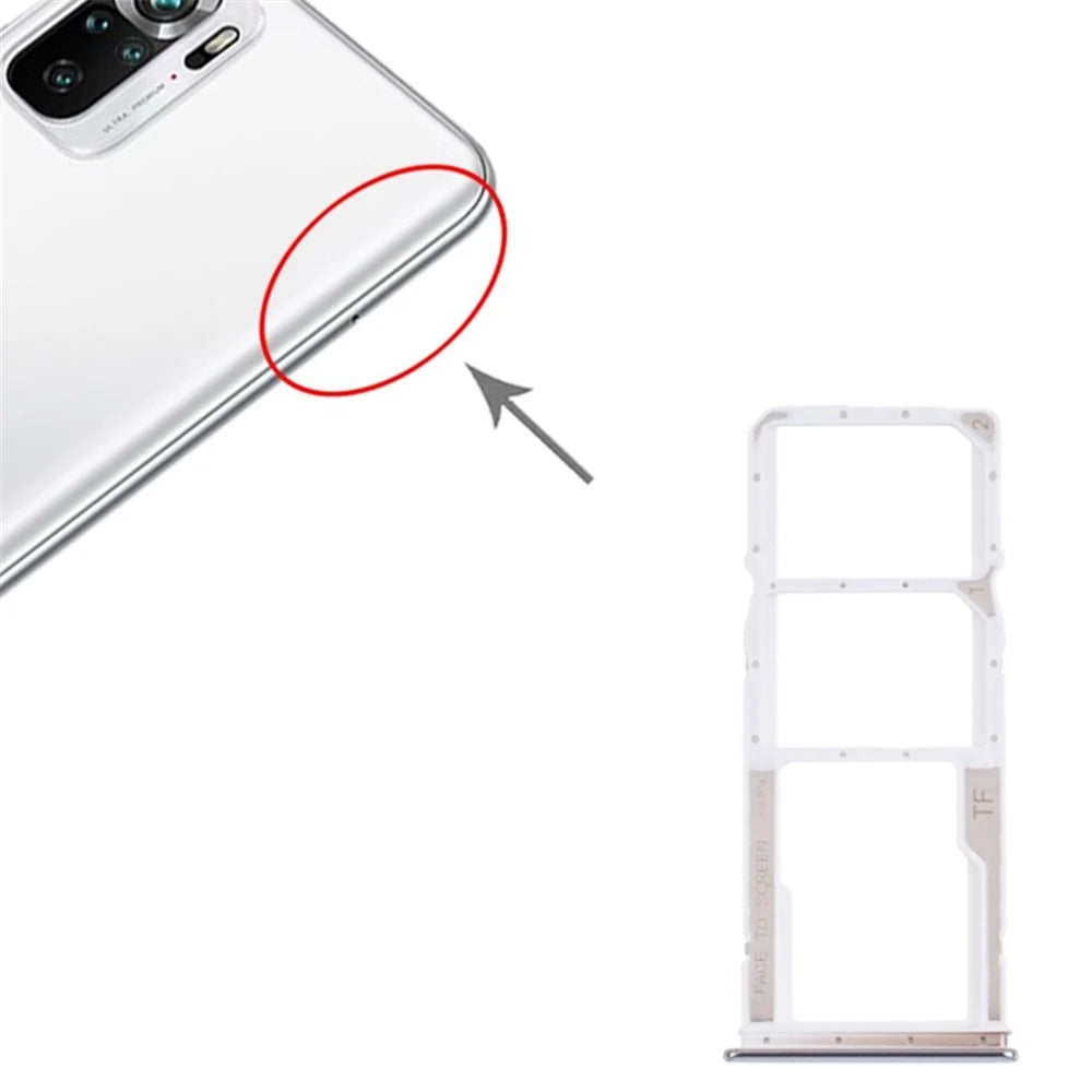 For Xiaomi Redmi Note 10 4G / Note 10S 4G Dual SIM Card + TF Card Tray Holder Replacement (without Logo) - White - 3