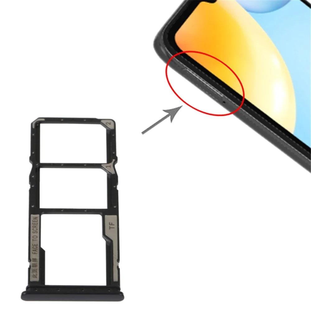 For Xiaomi Redmi 10C 4G / Redmi 10 (India) 4G / Poco C40 4G Dual SIM Card + TF Card Tray Holder Replacement (without Logo) - Black - 3