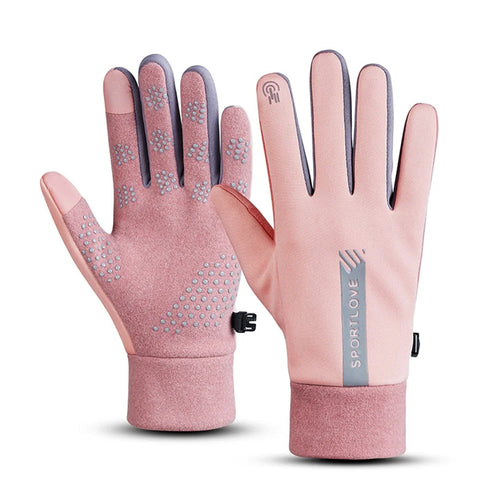 AL679542738 1 Pair Winter Cycling Gloves Water Resistant Windproof Anti-Slip Touch Screen Bike Gloves - Pink / Women - 1