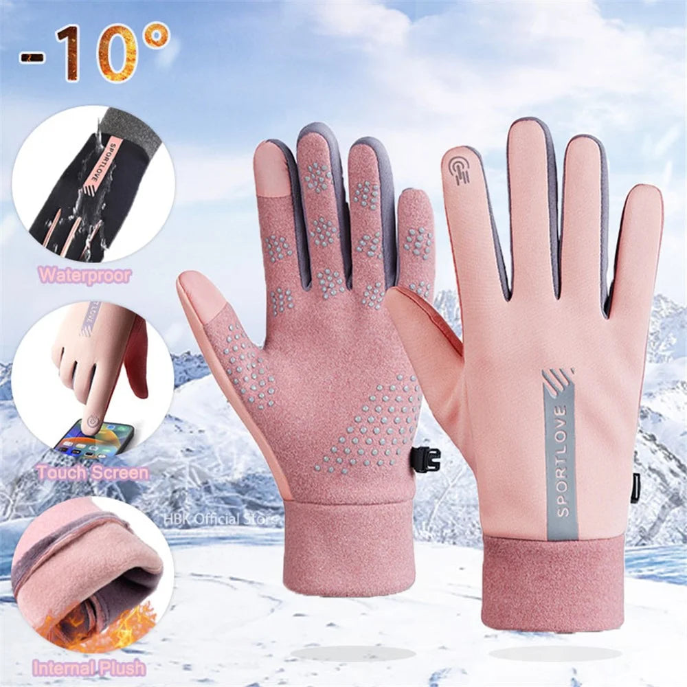 AL679542738 1 Pair Winter Cycling Gloves Water Resistant Windproof Anti-Slip Touch Screen Bike Gloves - Pink / Women - 2