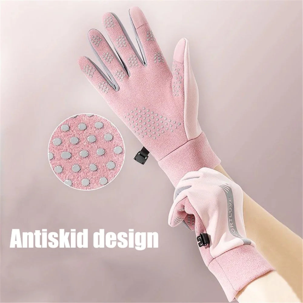 AL679542738 1 Pair Winter Cycling Gloves Water Resistant Windproof Anti-Slip Touch Screen Bike Gloves - Pink / Women - 4