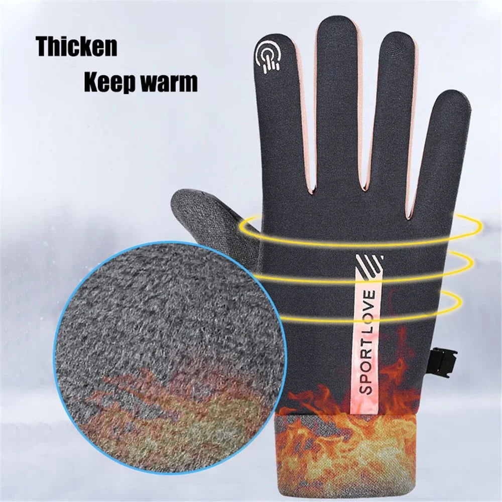 AL679542738 1 Pair Winter Cycling Gloves Water Resistant Windproof Anti-Slip Touch Screen Bike Gloves - Pink / Women - 7