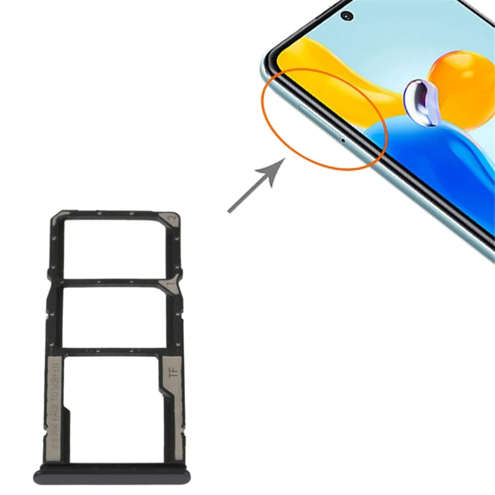 For Xiaomi Redmi Note 11S 5G Dual SIM Card + TF Card Tray Holder Replacement Part (without Logo) - Black - 3