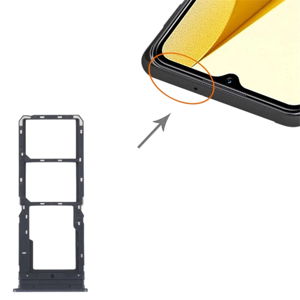 For vivo Y16 4G Dual SIM Card + TF Card Tray Holder Replacement Part (without Logo) - Black - 3