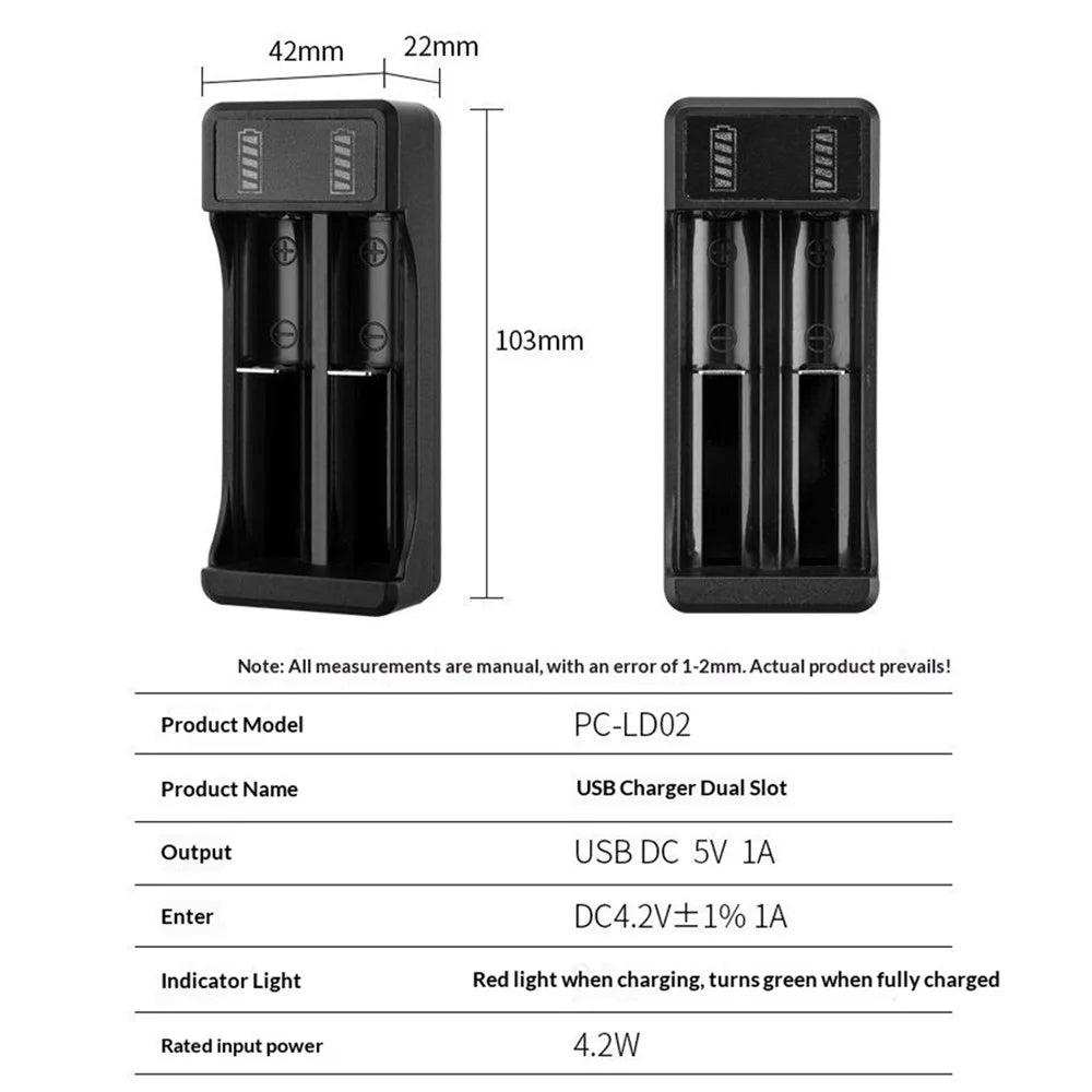 2 Slot Battery USB Charger Smart Charging Li-ion Battery Charger with 0.3m Charging Cable - 4