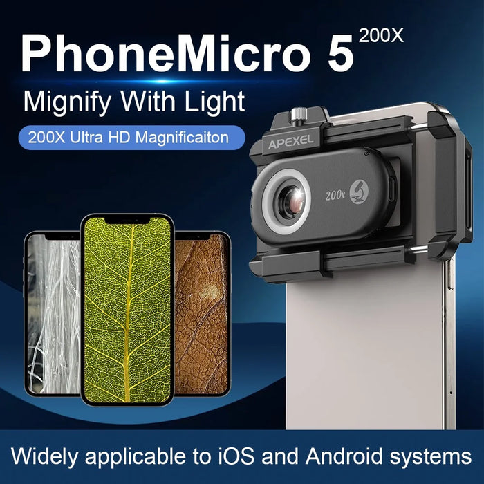 APEXEL APL-MS200 Mobile Phone Holder Clip 200x Magnification Microscope with CPL Filter - 4