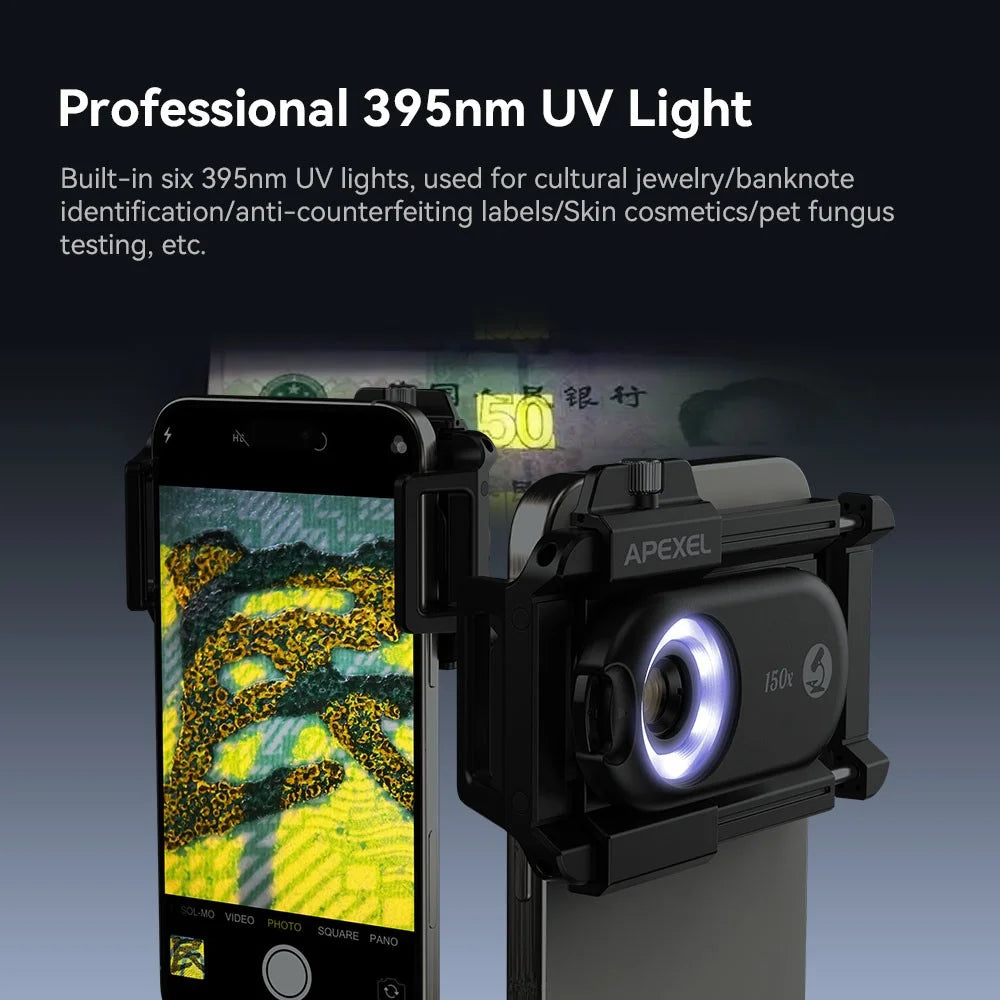 APEXEL APL-MS150 Mobile Phone Holder Clip 150x Magnification Microscope with CPL Filter - 6