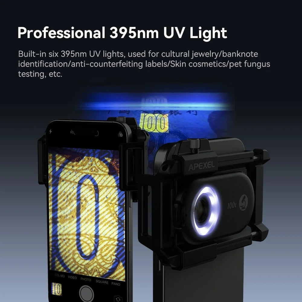 APEXEL APL-MS100 Mobile Phone Holder Clip 100x Magnification Microscope with CPL Filter - 6