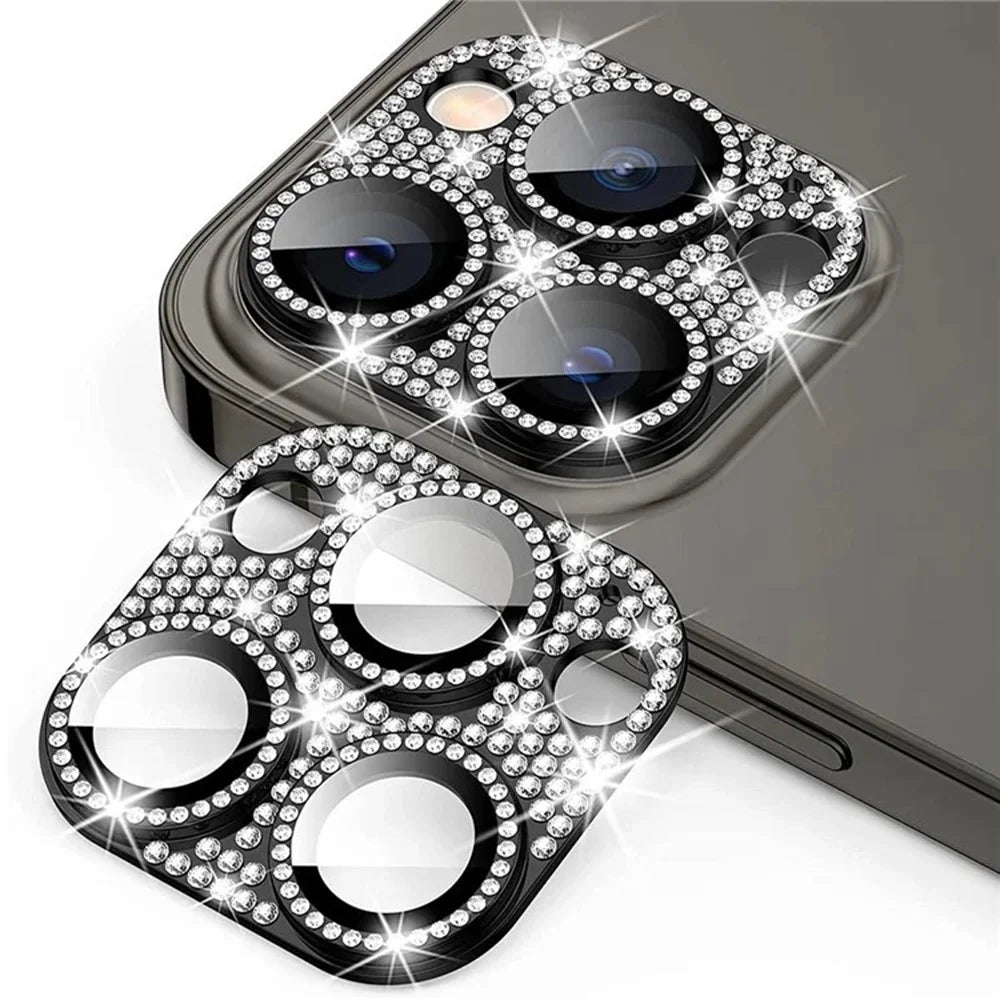 WANLONFENG For iPhone 14 Pro Max  /  14 Pro Camera Lens Protector Tempered Glass Lens Film with Metal Frame Rhinestone Decor - Black - 1