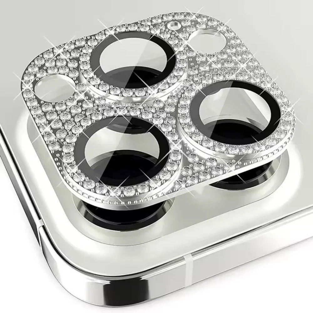 WANLONFENG For iPhone 14 Pro Max  /  14 Pro Camera Lens Protector Tempered Glass Lens Film with Metal Frame Rhinestone Decor - Black - 2