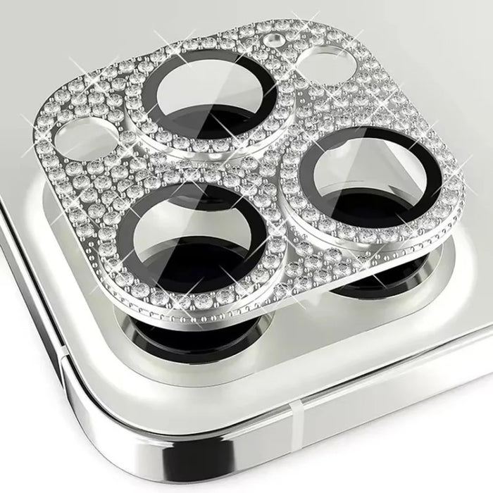 WANLONFENG For iPhone 14 Pro Max  /  14 Pro Camera Lens Protector Tempered Glass Lens Film with Metal Frame Rhinestone Decor - Black - 2