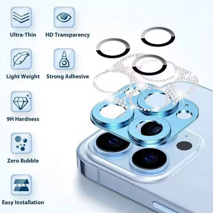 WANLONFENG For iPhone 14 Pro Max  /  14 Pro Camera Lens Protector Tempered Glass Lens Film with Metal Frame Rhinestone Decor - Black - 3