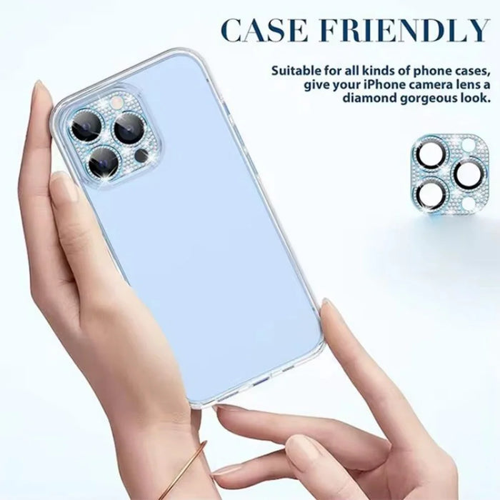 WANLONFENG For iPhone 14 Pro Max  /  14 Pro Camera Lens Protector Tempered Glass Lens Film with Metal Frame Rhinestone Decor - Black - 4