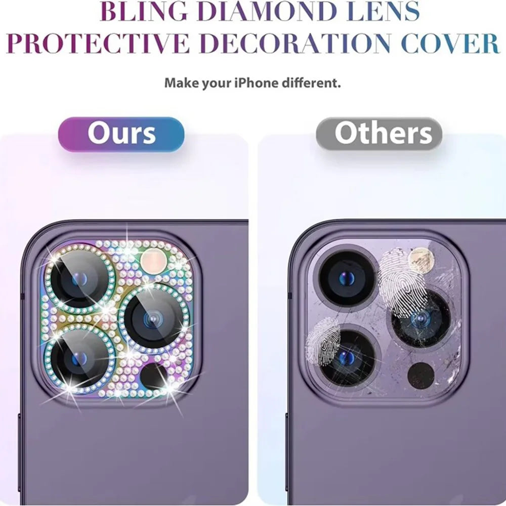 WANLONFENG For iPhone 14 Pro Max  /  14 Pro Camera Lens Protector Tempered Glass Lens Film with Metal Frame Rhinestone Decor - Black - 5