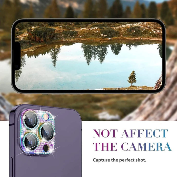WANLONFENG For iPhone 14 Pro Max  /  14 Pro Camera Lens Protector Tempered Glass Lens Film with Metal Frame Rhinestone Decor - Black - 6