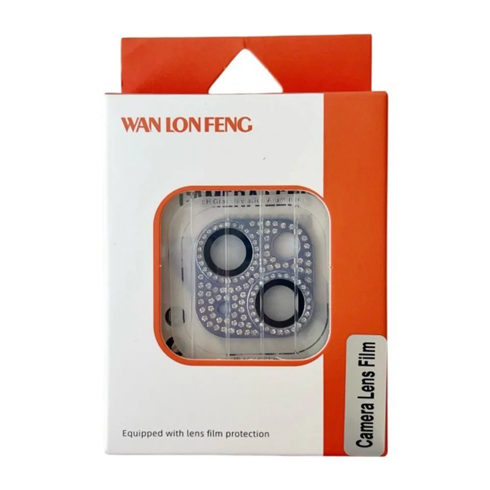WANLONFENG For iPhone 14 Pro Max  /  14 Pro Camera Lens Protector Tempered Glass Lens Film with Metal Frame Rhinestone Decor - Black - 7