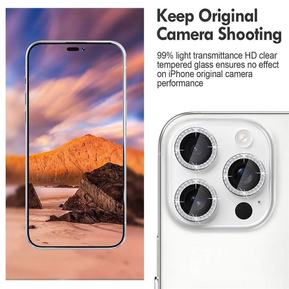 KALEBOL KLB-LPC003 For iPhone 14 Pro Max  /  14 Pro Camera Lens Protector Diamond Ring Design Tempered Glass Lens Film - Silver - 4