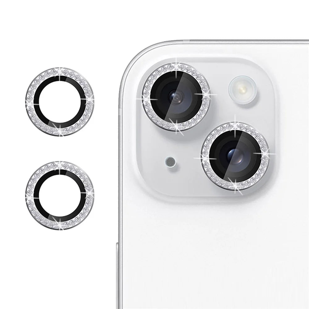 KALEBOL KLB-LPC003 For iPhone 15  /  15 Plus Camera Lens Protector Diamond Ring Design Tempered Glass Lens Film - Silver - 1
