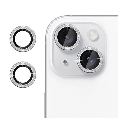 KALEBOL KLB-LPC003 For iPhone 15  /  15 Plus Camera Lens Protector Diamond Ring Design Tempered Glass Lens Film - Silver - 1