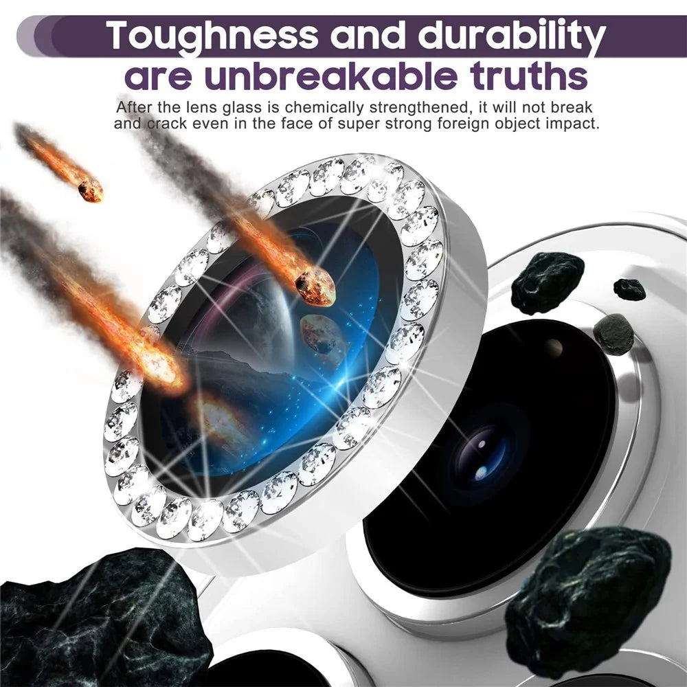 KALEBOL KLB-LPC003 For iPhone 15  /  15 Plus Camera Lens Protector Diamond Ring Design Tempered Glass Lens Film - Silver - 2