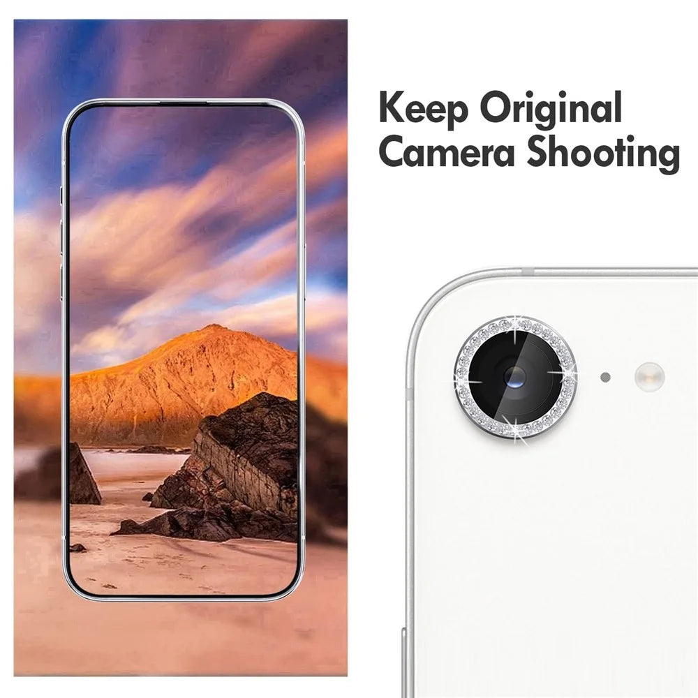 KALEBOL KLB-LPC003 For iPhone 17e / 16e Camera Lens Protector Diamond Ring Design Tempered Glass Lens Film - Silver - 3