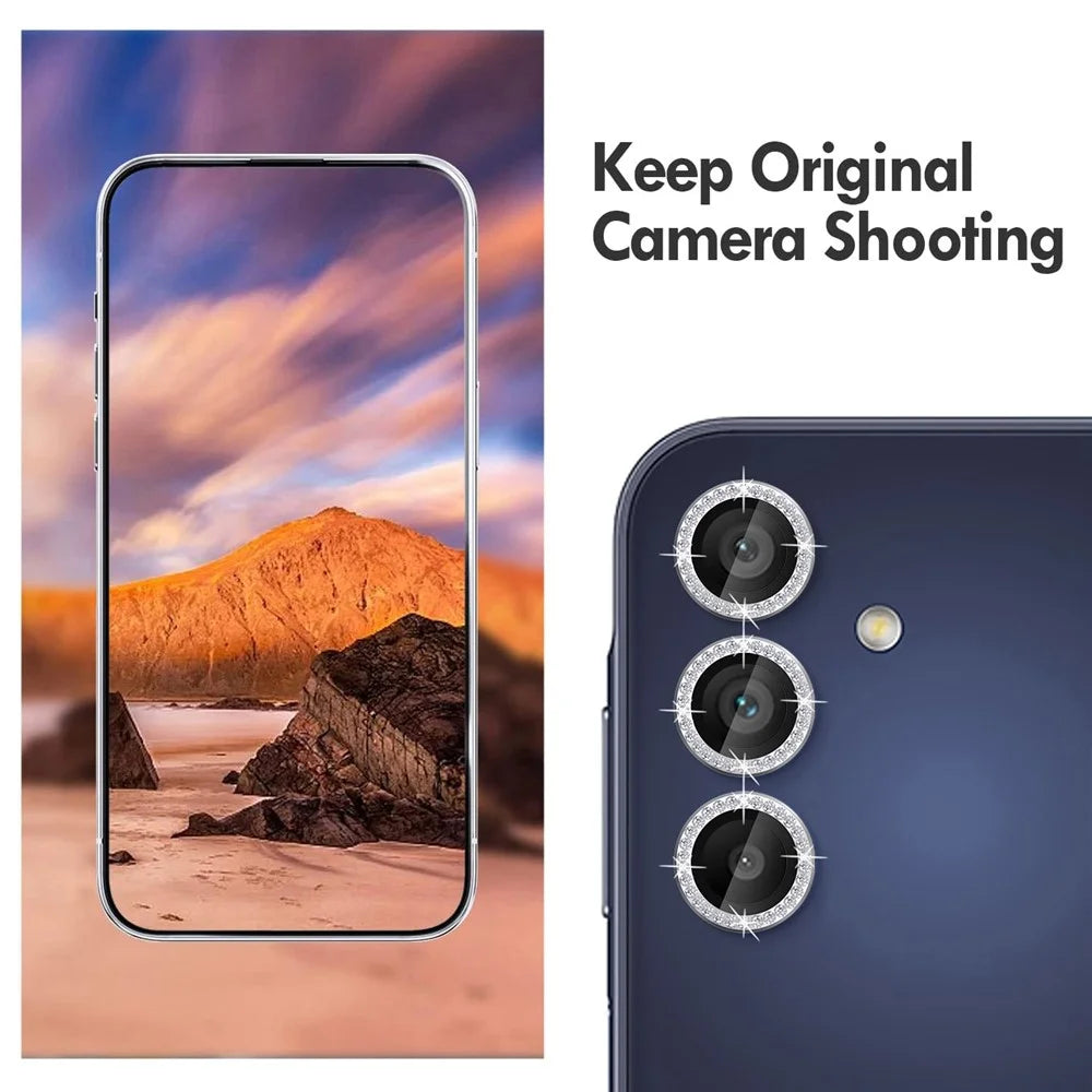 KALEBOL KLB-LPC003 For Samsung Galaxy A15 5G  /  4G Camera Lens Protector Diamond Ring Design Tempered Glass Lens Film - Silver - 3