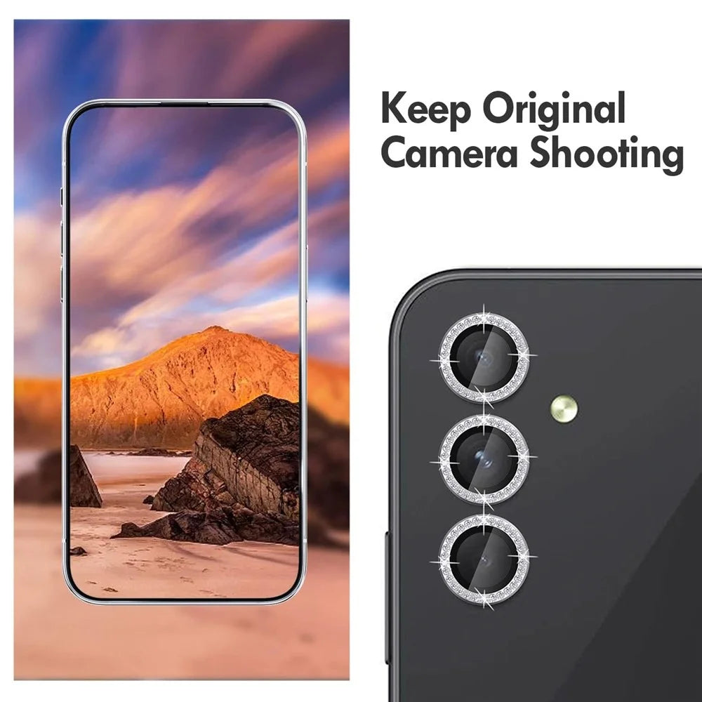 KALEBOL KLB-LPC003 For Samsung Galaxy A34 5G Camera Lens Protector Diamond Ring Design Tempered Glass Lens Film - Silver - 3