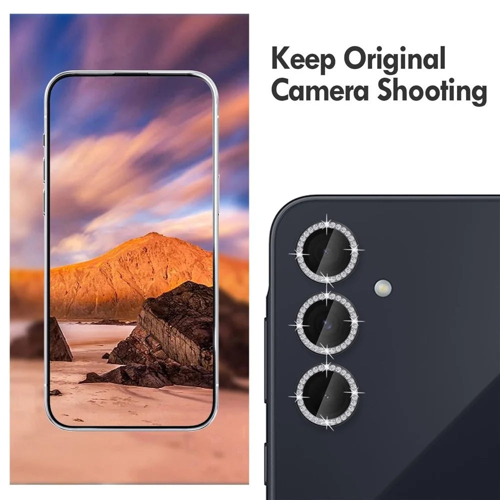 KALEBOL KLB-LPC003 For Samsung Galaxy A55 5G Camera Lens Protector Diamond Ring Design Tempered Glass Lens Film - Black - 3