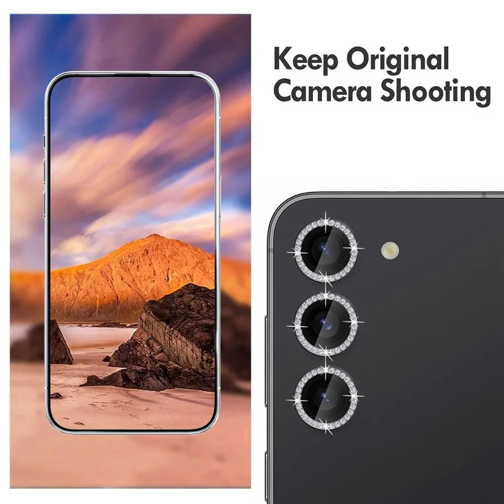 KALEBOL KLB-LPC003 For Samsung Galaxy S23+ Camera Lens Protector Diamond Ring Design Tempered Glass Lens Film - Black - 3