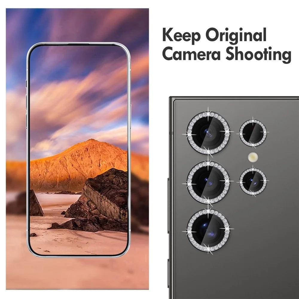 KALEBOL KLB-LPC003 For Samsung Galaxy S23 Ultra Camera Lens Protector Diamond Ring Design Tempered Glass Lens Film - Black - 3