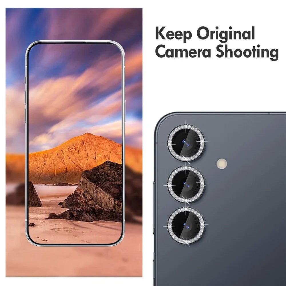KALEBOL KLB-LPC003 For Samsung Galaxy S24 FE Camera Lens Protector Diamond Ring Design Tempered Glass Lens Film - Black - 3