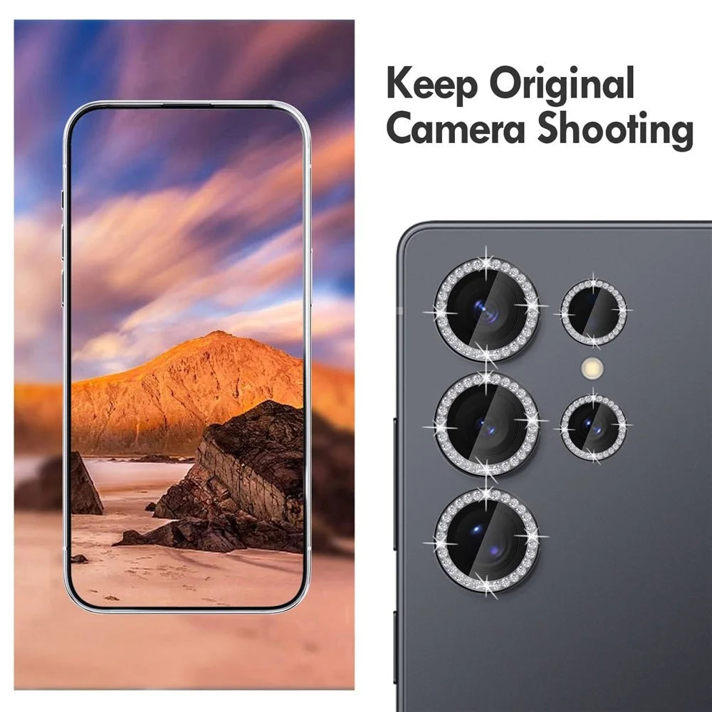 KALEBOL KLB-LPC003 For Samsung Galaxy S25 Ultra Camera Lens Protector Diamond Ring Design Tempered Glass Lens Film - Black - 3