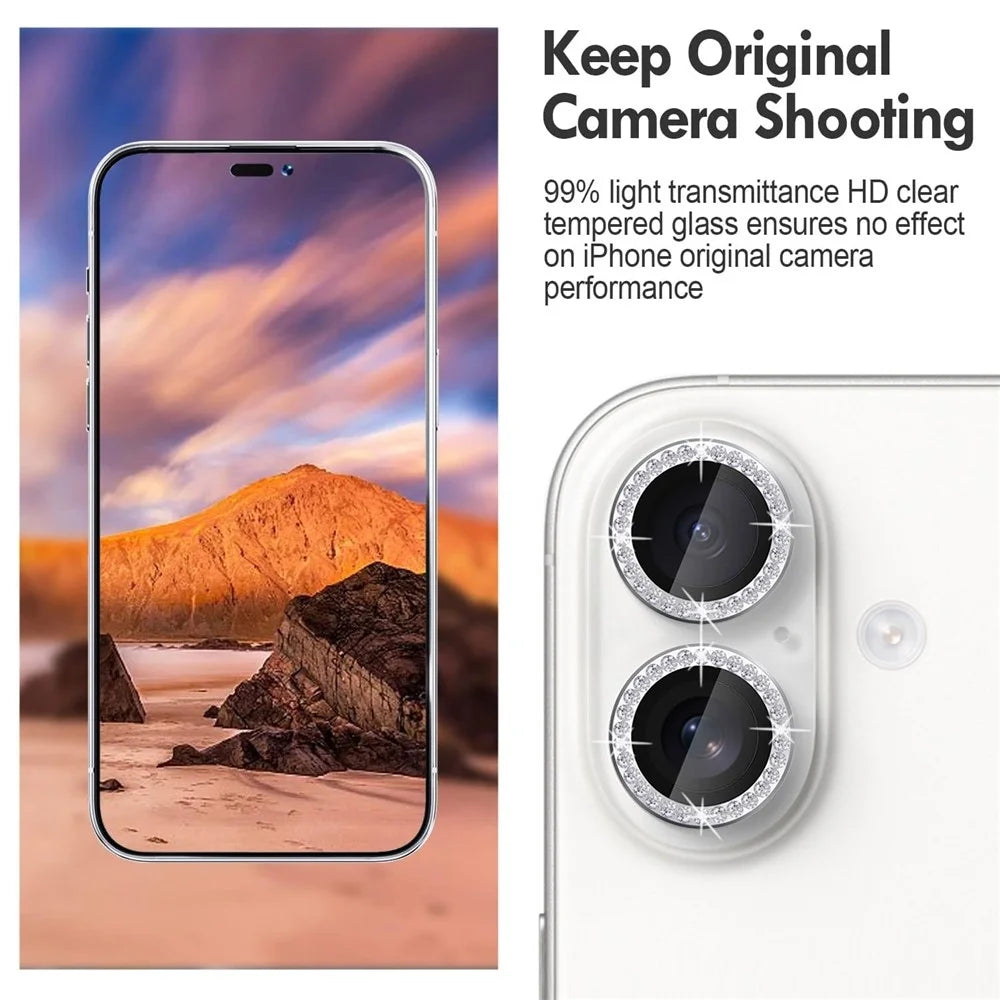 KALEBOL KLB-LPC003 For iPhone 16  /  16 Plus Camera Lens Protector Diamond Ring Design Tempered Glass Lens Film - Silver - 3