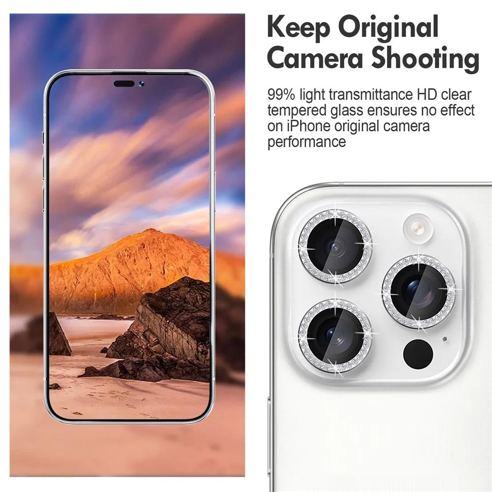 KALEBOL KLB-LPC003 For iPhone 16 Pro Max  /  16 Pro Camera Lens Protector Diamond Ring Design Tempered Glass Lens Film - Silver - 4