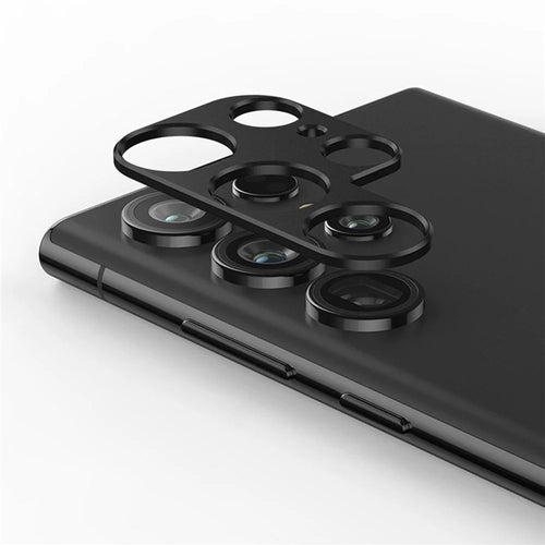 KALEBOL KLB-LPC005 For Samsung Galaxy S23 Ultra Hollow Lens Protector Aluminum Alloy Phone Camera Bezel Cover - Black - 1