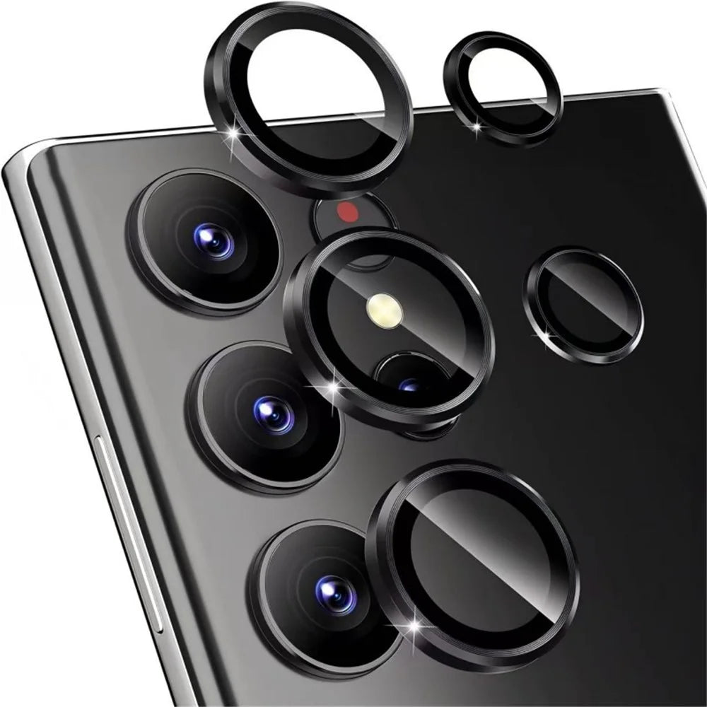 WANLONFENG For Samsung Galaxy S23 Ultra Camera Lens Protector  Metal CD Texture Tempered Glass Lens Film - Black - 1