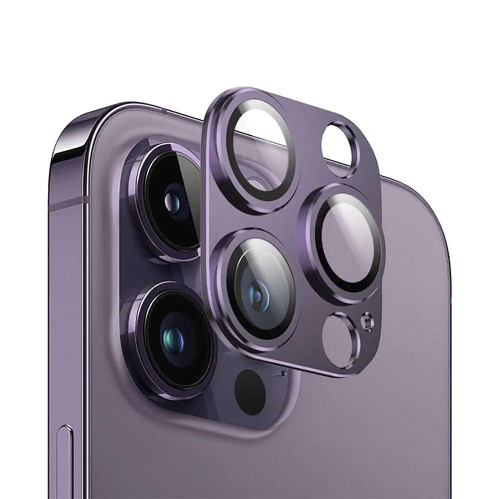 KALEBOL KLB-LPC004 For iPhone 14 Pro / 14 Pro Max Integrated Phone Lens Protector Full Coverage Aluminum Alloy + Tempered Glass Film - Dark Purple - 1
