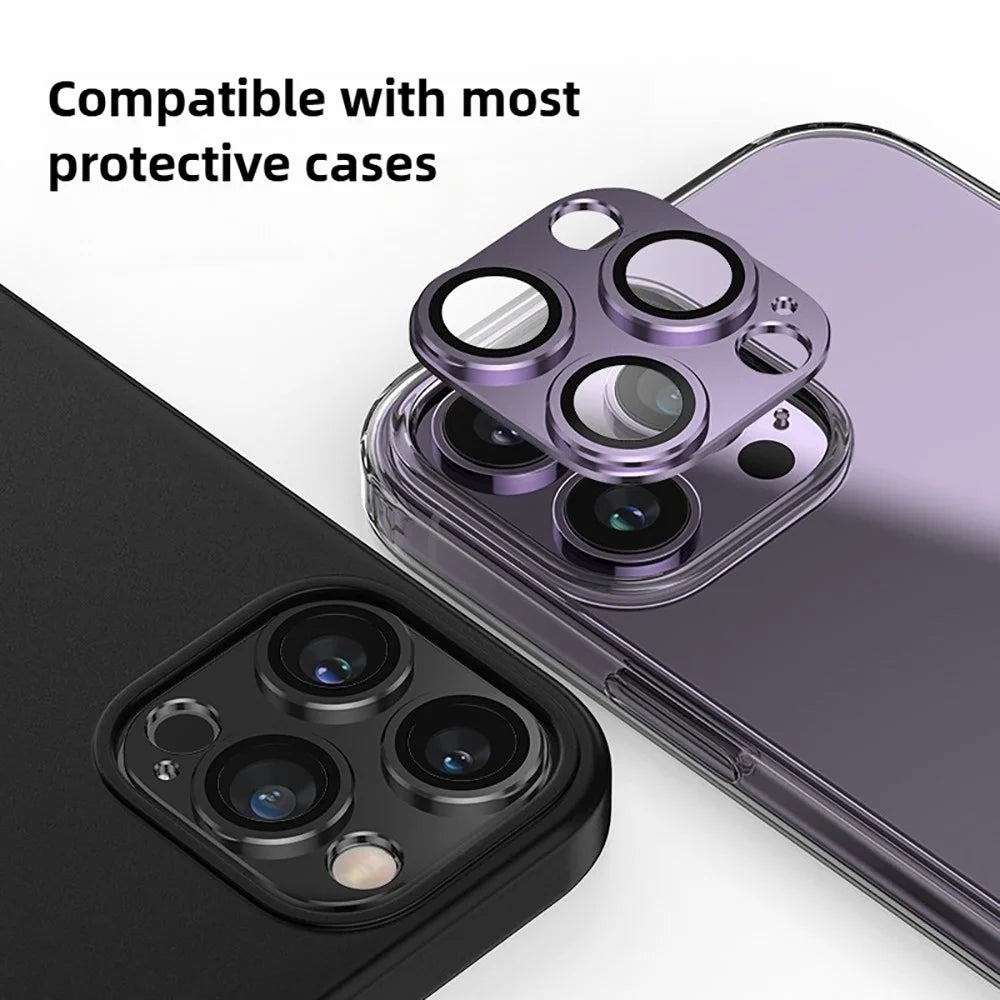 KALEBOL KLB-LPC004 For iPhone 14 Pro / 14 Pro Max Integrated Phone Lens Protector Full Coverage Aluminum Alloy + Tempered Glass Film - Dark Purple - 3