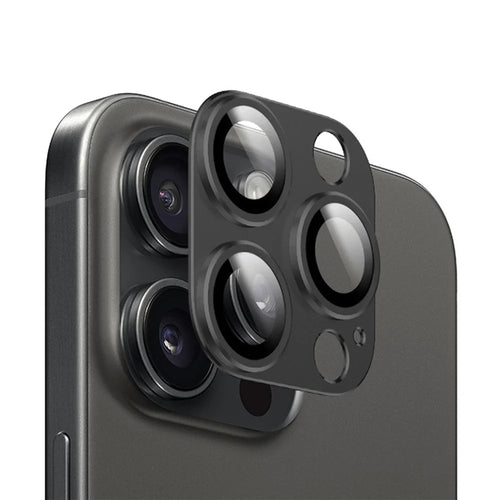 KALEBOL KLB-LPC004 For iPhone 15 Pro / 15 Pro Max Integrated Phone Lens Protector Full Coverage Aluminum Alloy + Tempered Glass Film - Black - 1