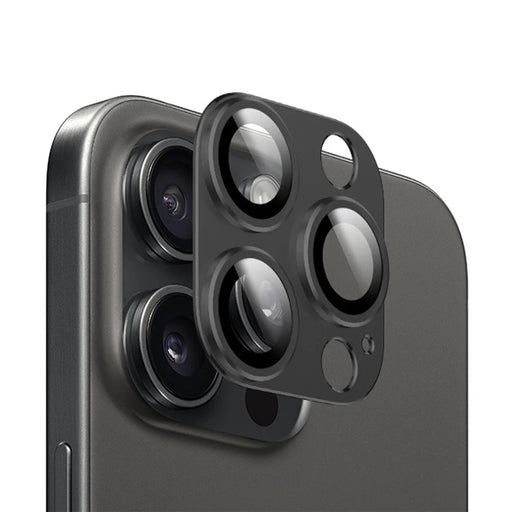 KALEBOL KLB-LPC004 For iPhone 15 Pro / 15 Pro Max Integrated Phone Lens Protector Full Coverage Aluminum Alloy + Tempered Glass Film - Black - 1