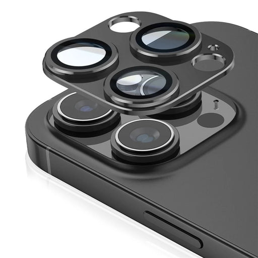 KALEBOL KLB-LPC004 For iPhone 16 Pro / 16 Pro Max Integrated Phone Lens Protector Full Coverage Aluminum Alloy + Tempered Glass Film - Black - 1