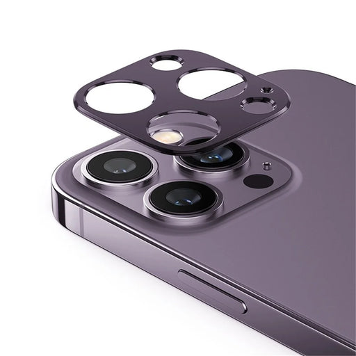 KALEBOL KLB-LPC005 For iPhone 14 Pro / 14 Pro Max Hollow Lens Protector Aluminum Alloy Phone Camera Bezel Cover - Dark Purple - 1