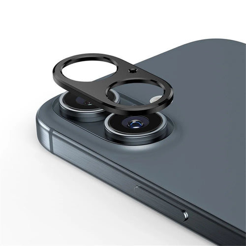 KALEBOL KLB-LPC005 For iPhone 16 / 16 Plus Hollow Lens Protector Aluminum Alloy Phone Camera Bezel Cover - Black - 1