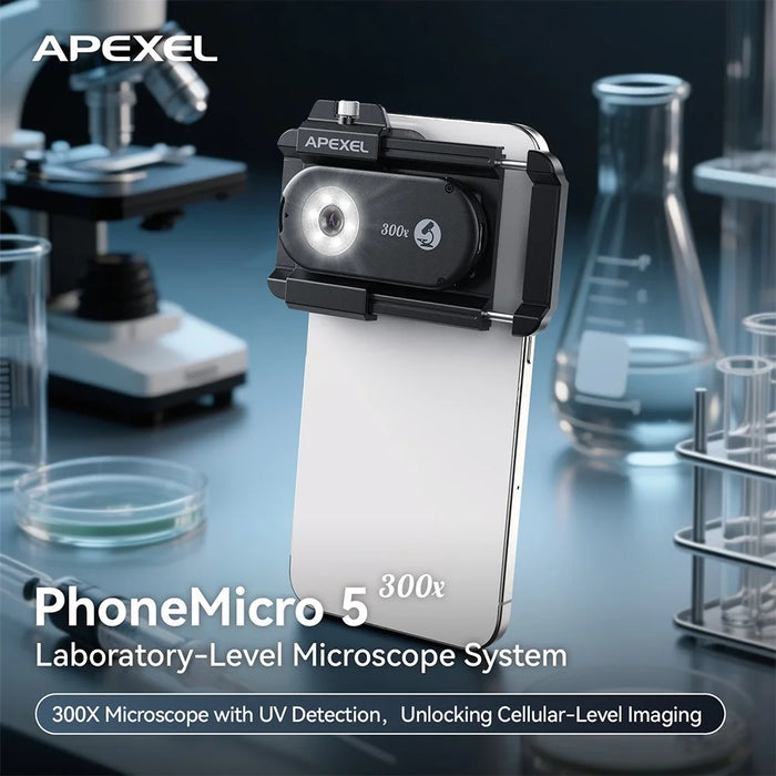 APEXEL APL-MS300 300X Microscope Phone Lens Attachments Clip-On Magnifier with Tri-Color LED Lighting - 3