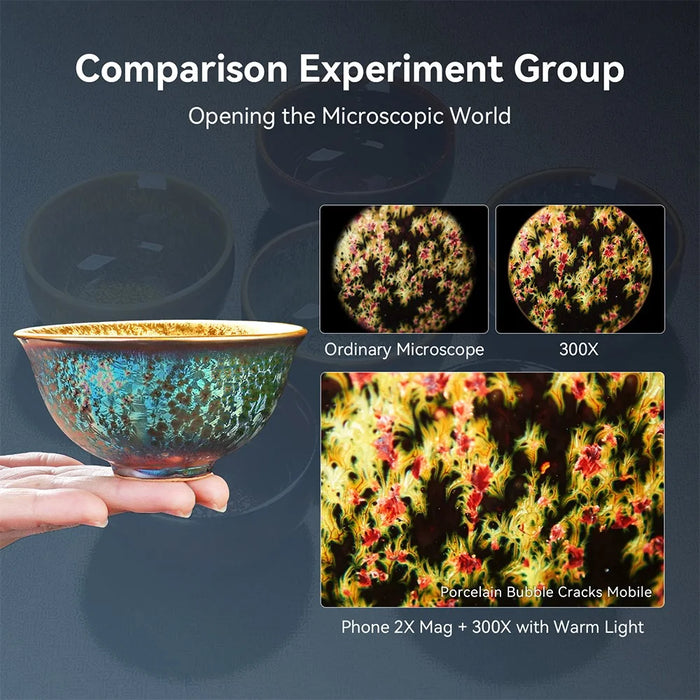 APEXEL APL-MS300 300X Microscope Phone Lens Attachments Clip-On Magnifier with Tri-Color LED Lighting - 6