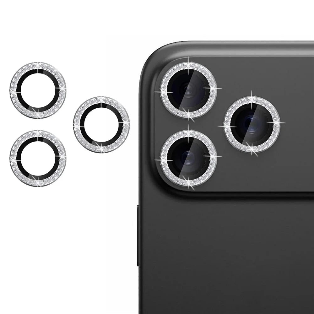 For iPhone 17 Pro Max Camera Lens Protector Artificial Diamond Ring Tempered Glass Lens Film - Silver - 1