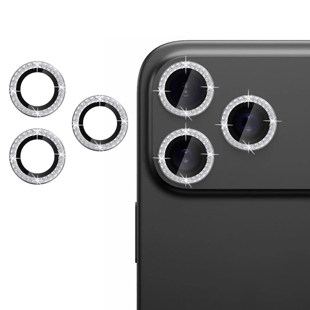 For iPhone 17 Pro Camera Lens Protector Artificial Diamond Ring Tempered Glass Lens Film - Silver - 1