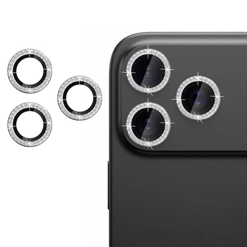 For iPhone 17 Pro Camera Lens Protector Artificial Diamond Ring Tempered Glass Lens Film - Silver - 1