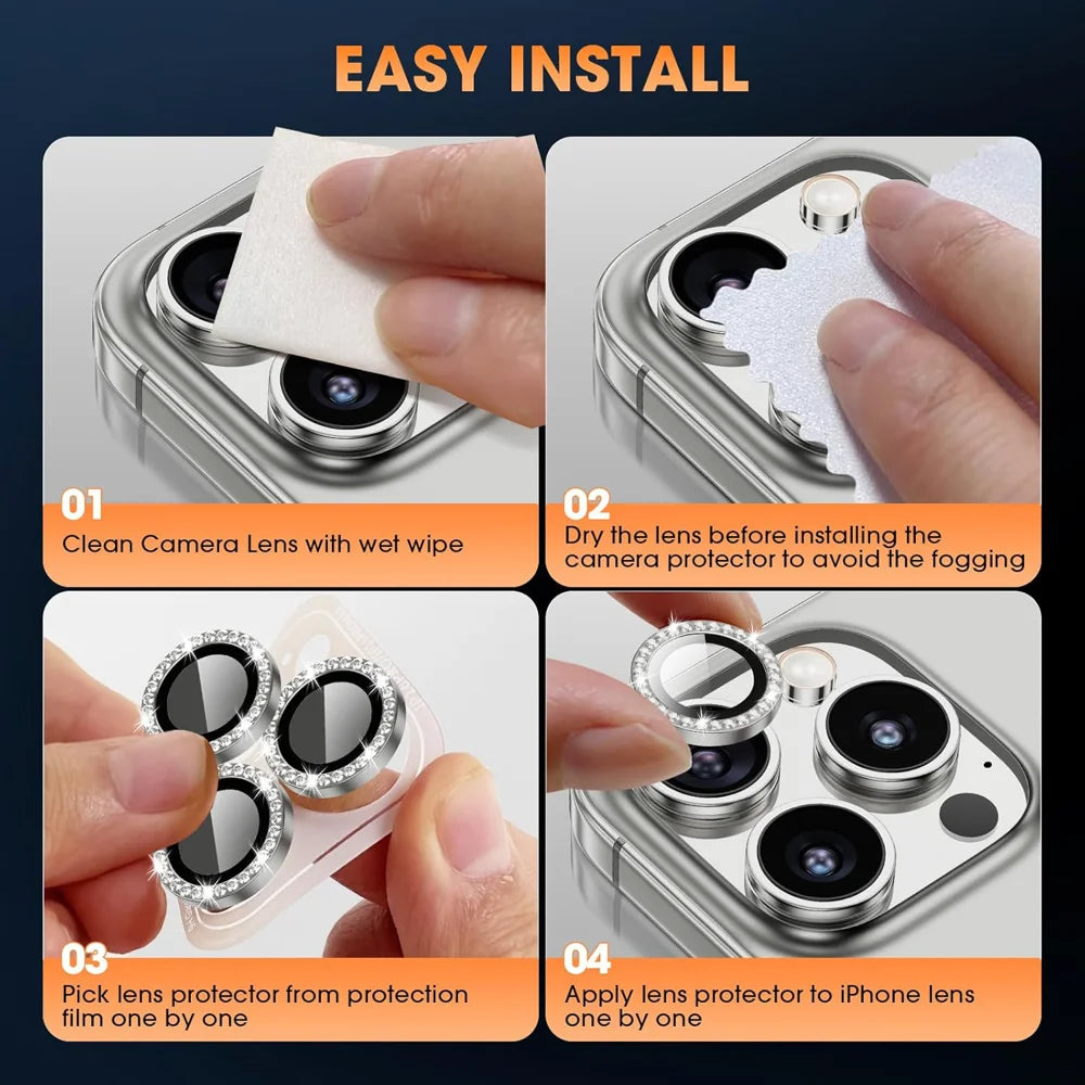 For iPhone 17 Pro Camera Lens Protector Artificial Diamond Ring Tempered Glass Lens Film - Silver - 3