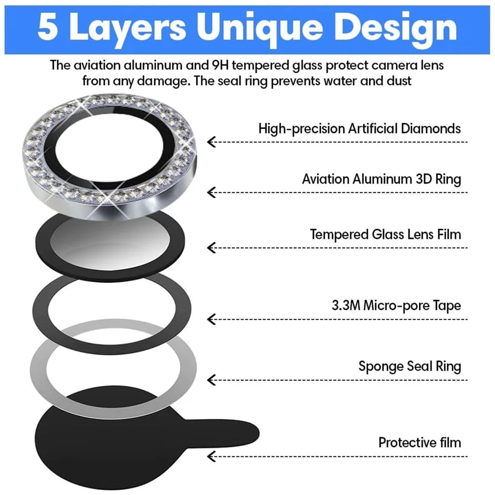For iPhone 17 Pro Camera Lens Protector Artificial Diamond Ring Tempered Glass Lens Film - Silver - 4